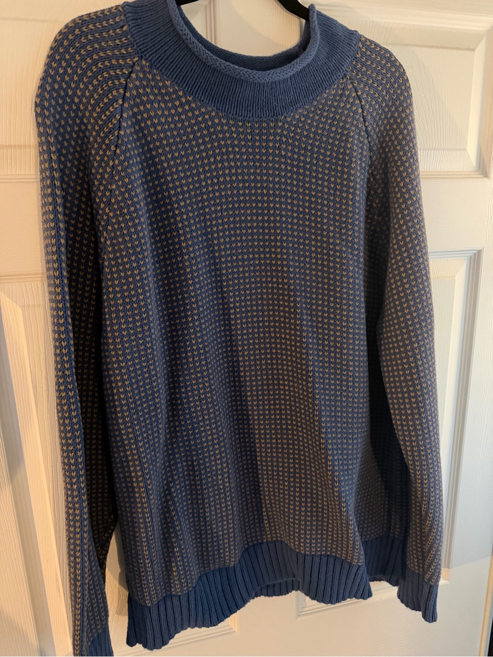 L.L.Bean Signature Men’s XXL Blue Gold Birdseye Knit Crewneck Sweater